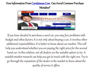 How Information From Cardatausa.Com  Can Avoid Common Purchase Mistakes?