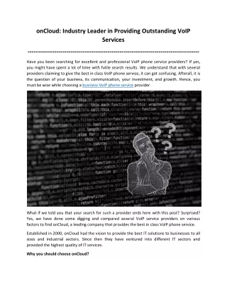 oncloud industry leader in providing outstanding