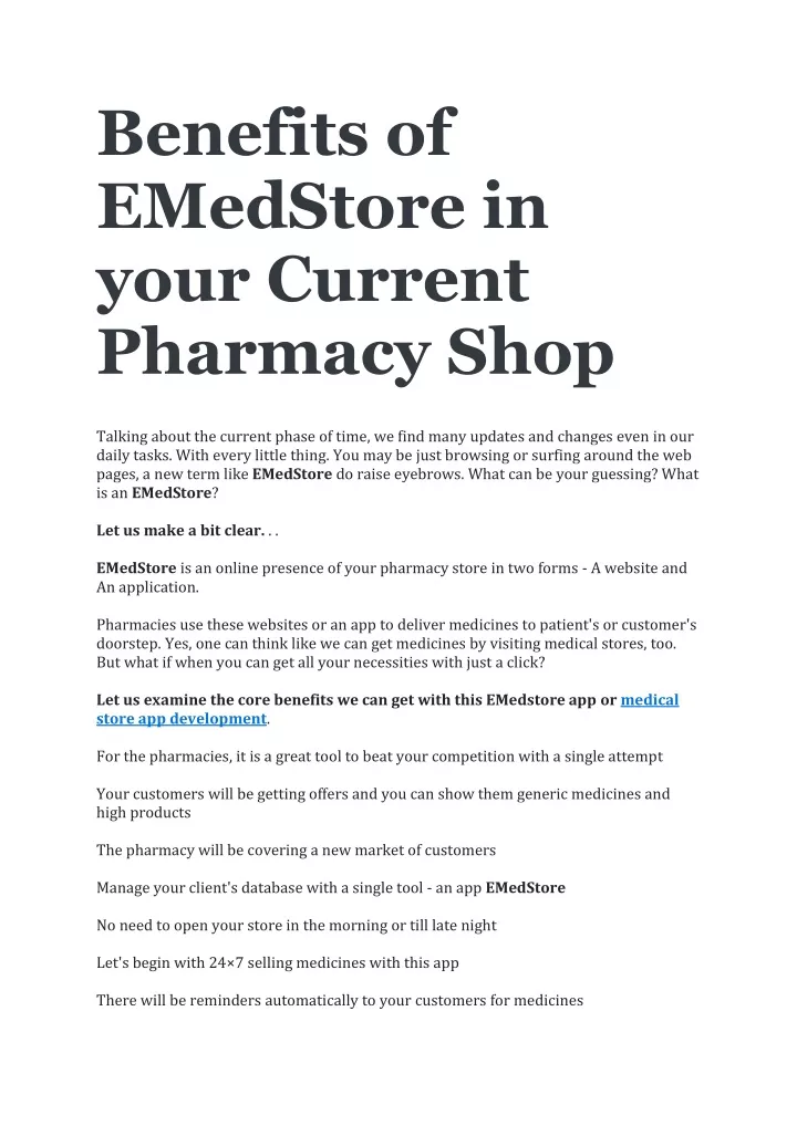 benefits of emedstore in your current pharmacy