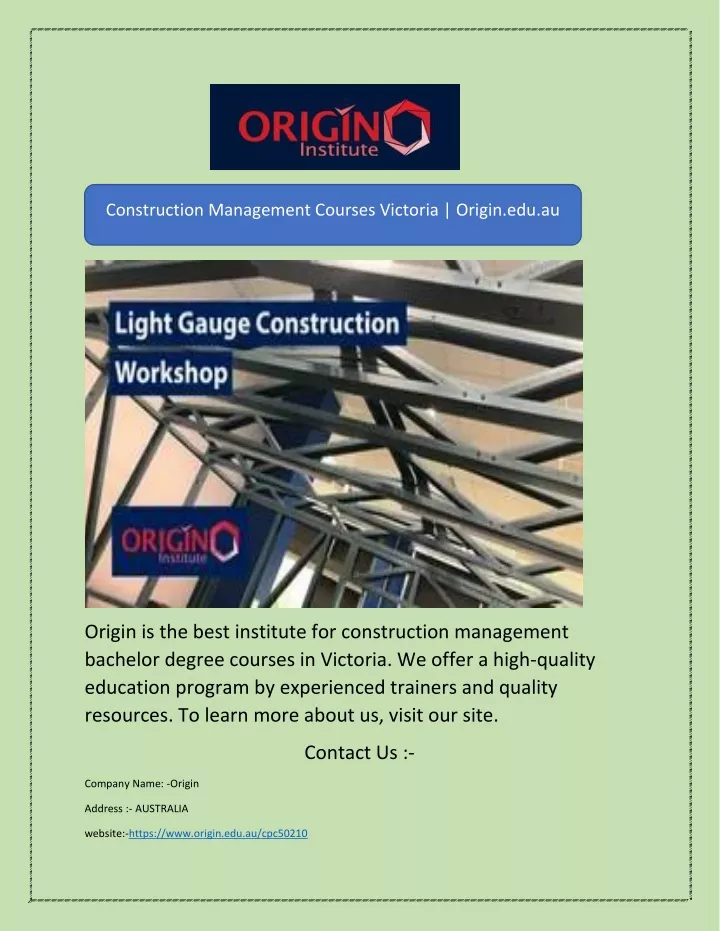 construction management courses victoria origin