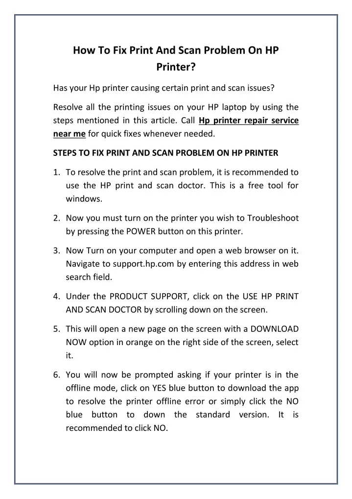 how to fix print and scan problem on hp printer