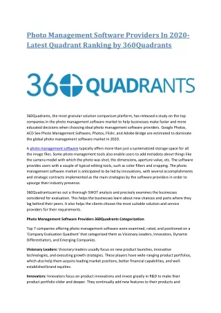 Photo Management Software Providers In 2020- Latest Quadrant Ranking by 360Quadrants