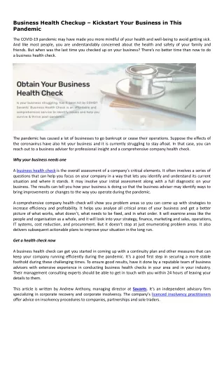 Business Health Checkup – Kickstart Your Business in This Pandemic