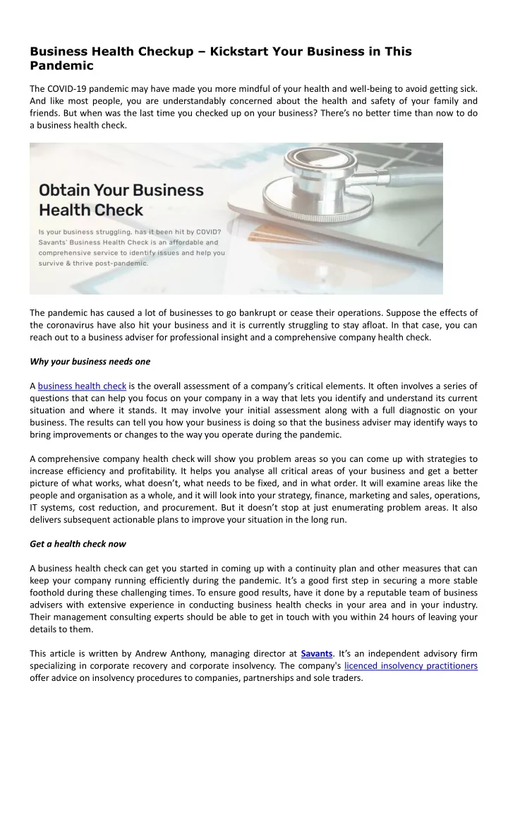 business health checkup kickstart your business