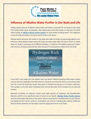 Influence of Alkaline Water Purifier System in Our Body and Life