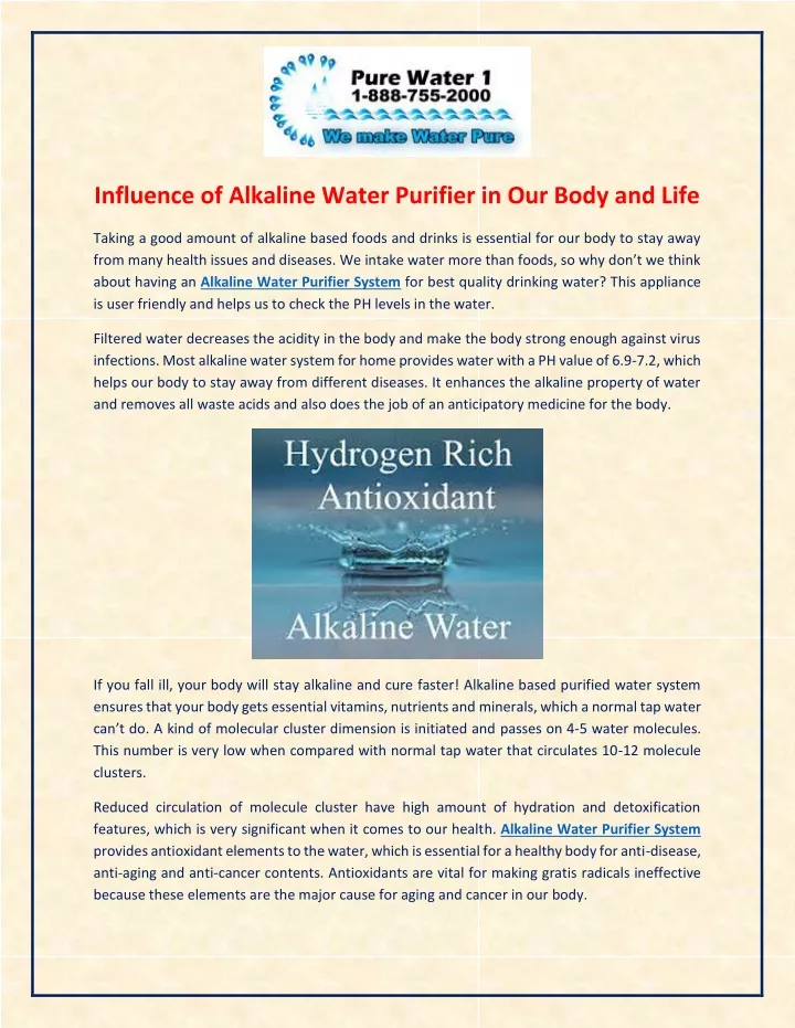 influence of alkaline water purifier in our body