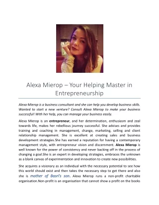 Alexa Mierop – Your Helping Master in Entrepreneurship