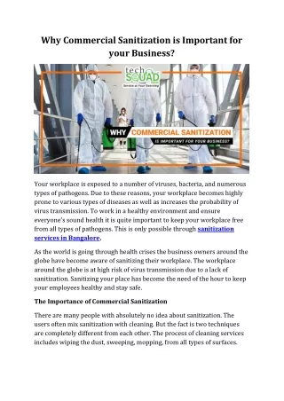 why commercial sanitization is important for your