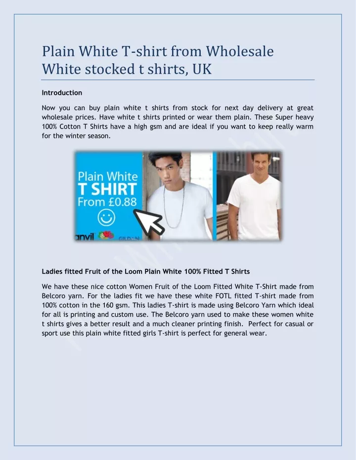 plain white t shirt from wholesale white stocked