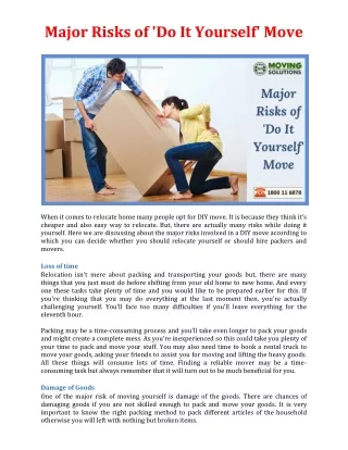 major risks of do it yourself move