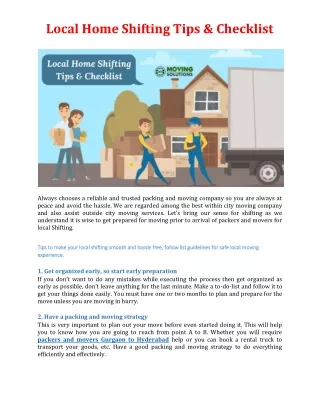 local home shifting tips checklist