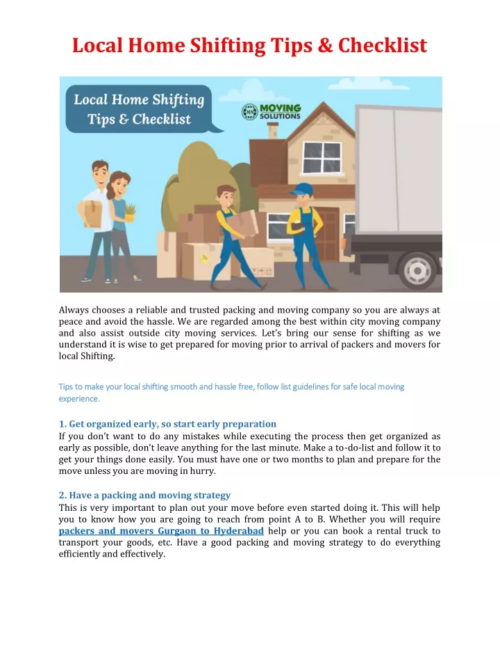 local home shifting tips checklist