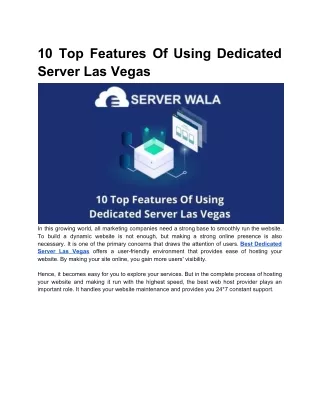 10 Top Features Of Using Dedicated Server Las Vegas