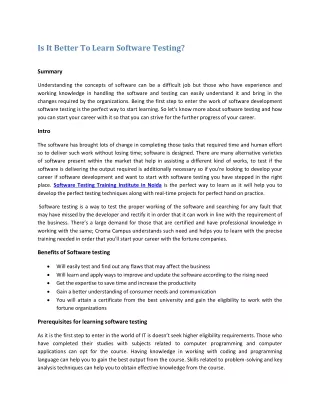 is it better to learn software testing