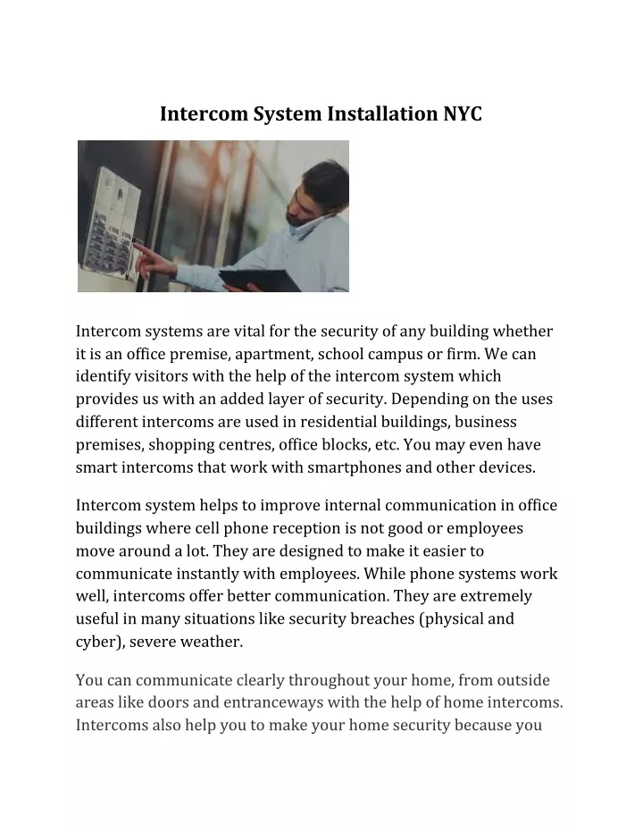 intercom system installation nyc