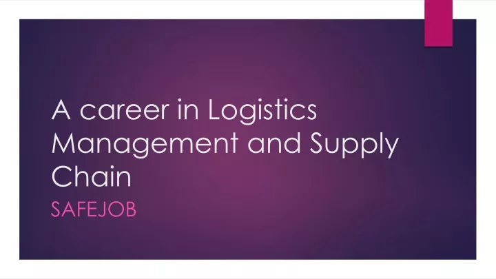 a career in logistics management and supply chain