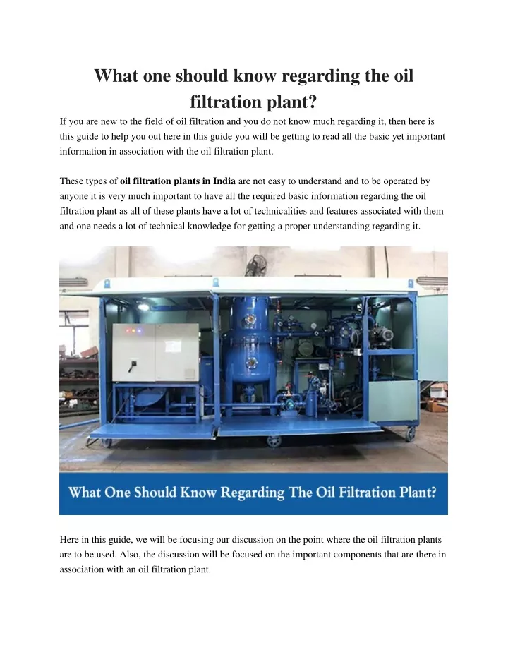 what one should know regarding the oil filtration