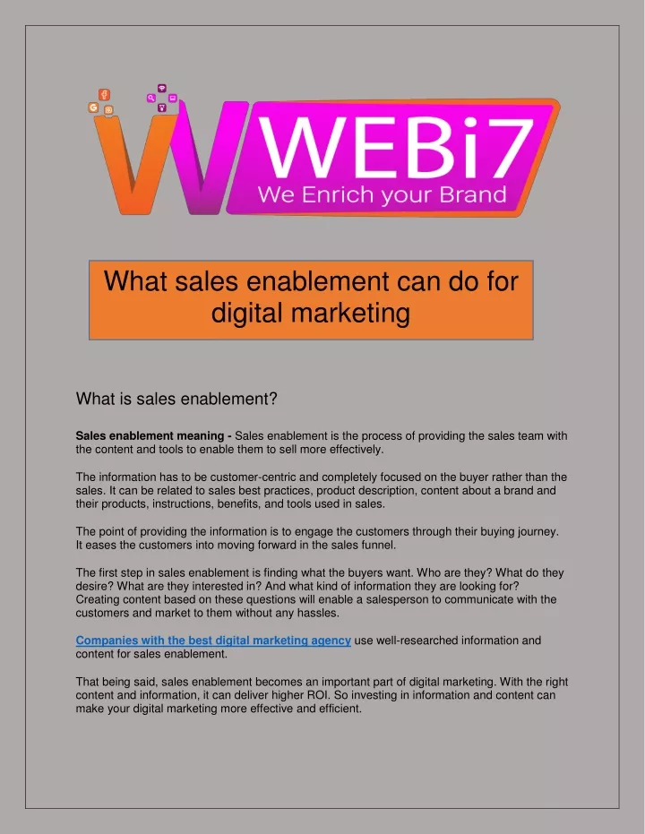 what sales enablement can do for digital marketing