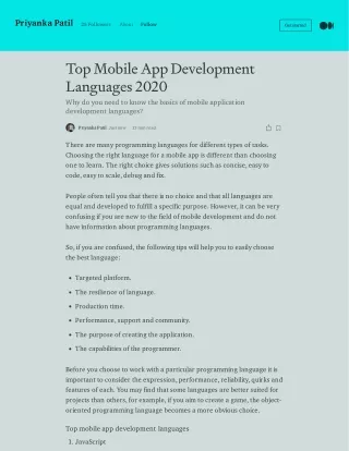 Top 25 Programming Languages are used for Mobile App Development 2020