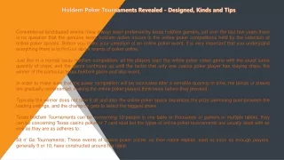 Holdem Poker Tournaments Revealed - Designed, Kinds and Tips