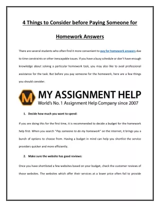 Pay For Homework Answers