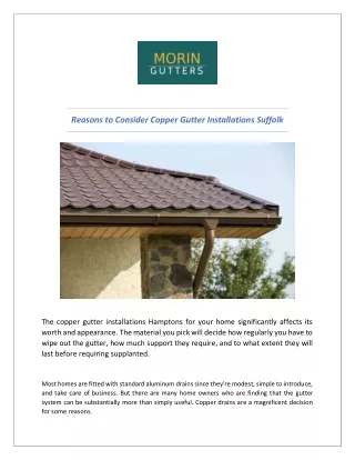Reasons to Consider Copper Gutter Installations Suffolk