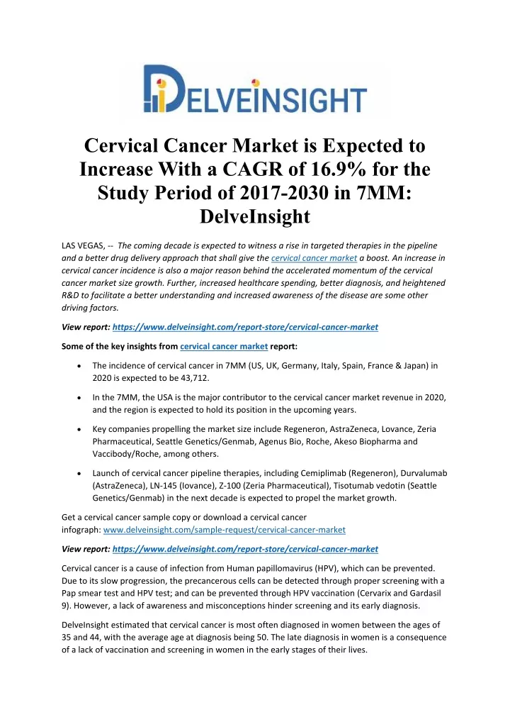 cervical cancer market is expected to increase