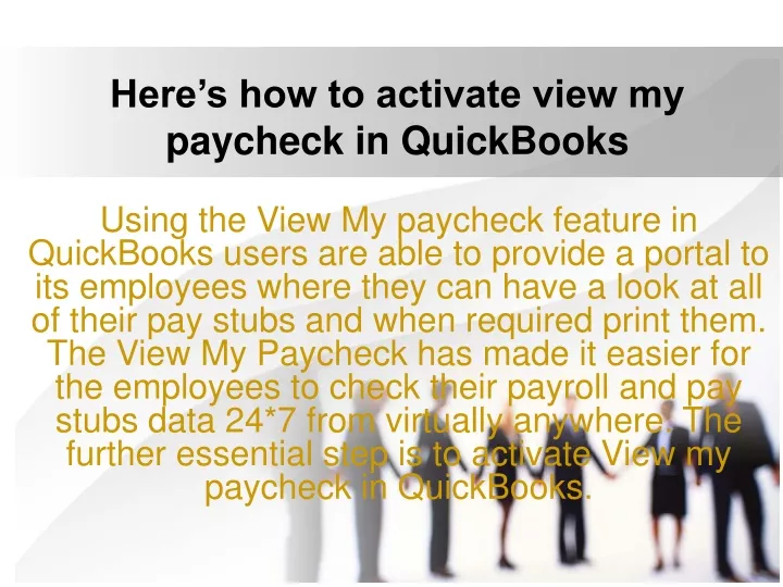 here s how to activate view my paycheck in quickbooks