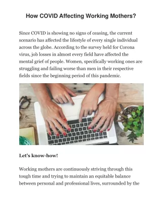 how covid affecting working mothers