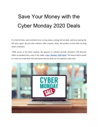 Save Your Money with the Cyber Monday 2020 Deals