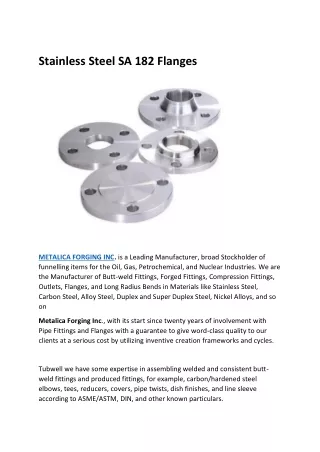 Stainless Steel SA 182 Flanges