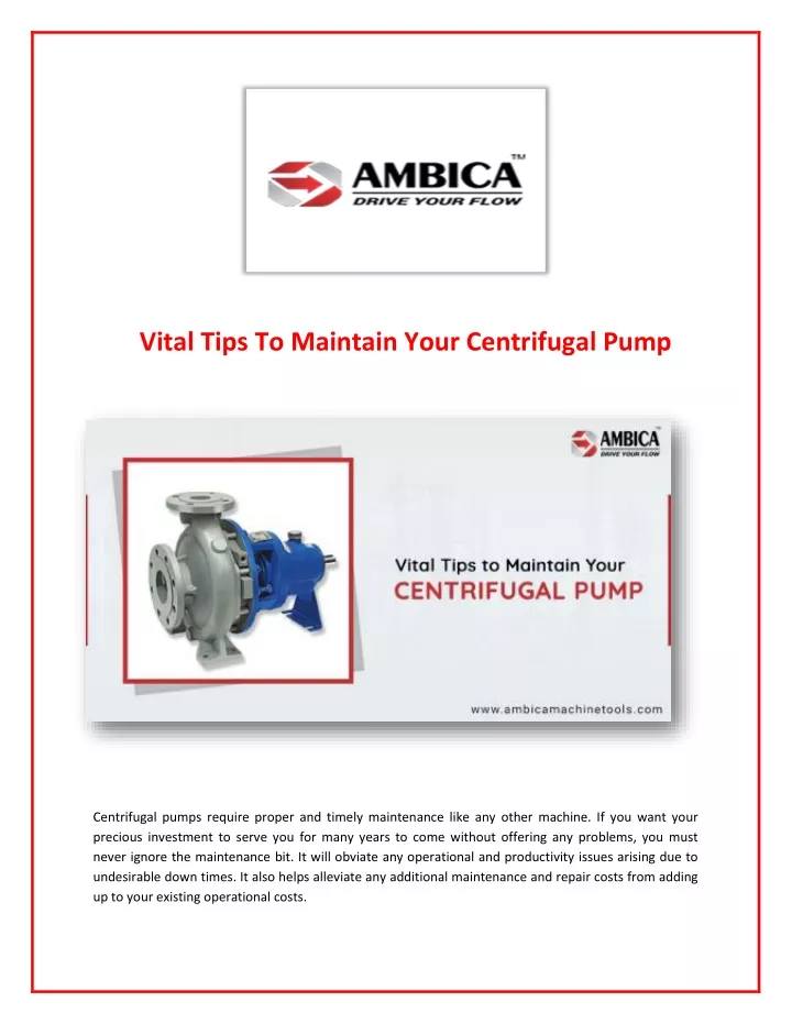 vital tips to maintain your centrifugal pump