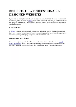 benefits of a professionally designed websites