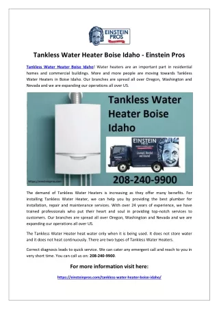 Tankless Water Heater Boise Idaho - Einstein Pros