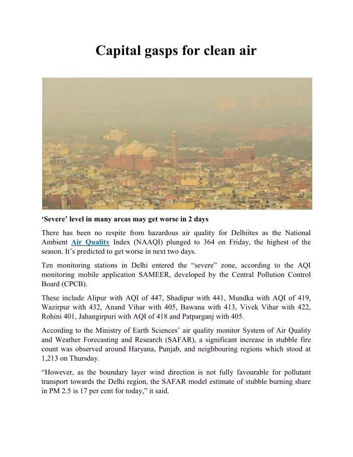 capital gasps for clean air