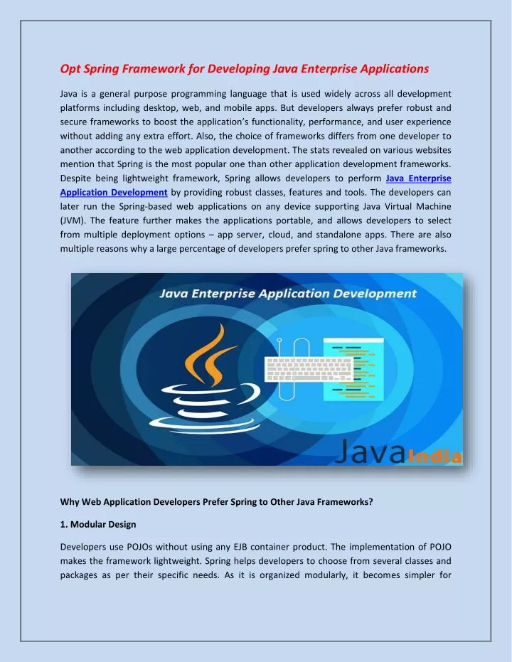 opt spring framework for developing java