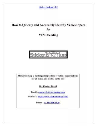 How to Quickly and Accurately Identify Vehicle Specs by VIN Decoding