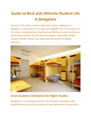 Guide to Best and Ultimate Student Life in Bangalore