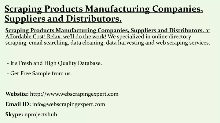scraping products manufacturing companies suppliers and distributors