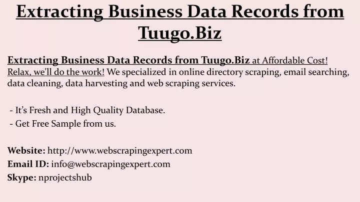 extracting business data records from tuugo biz