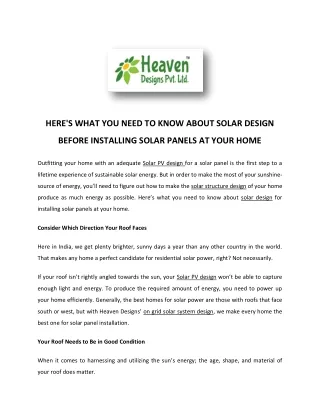 Solar engineering consultants - Heaven designs