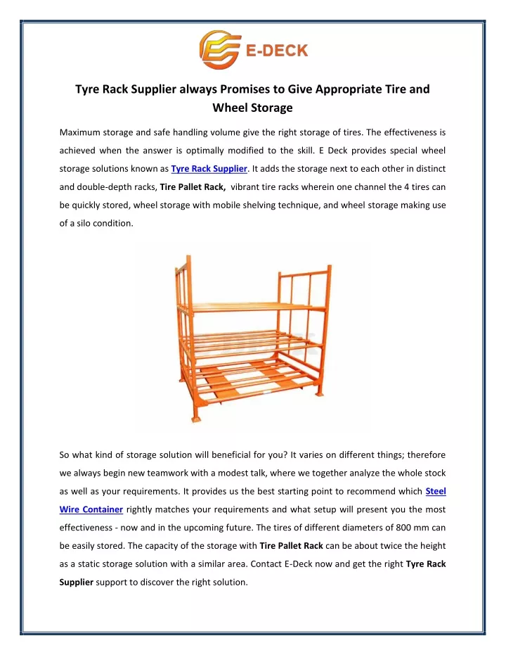 tyre rack supplier always promises to give
