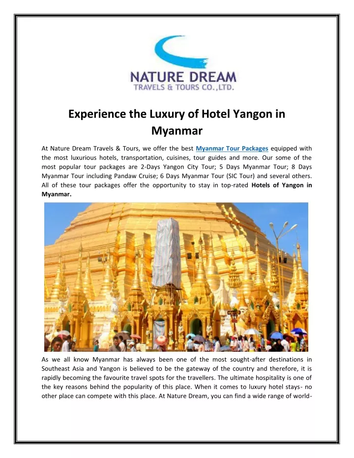experience the luxury of hotel yangon in myanmar