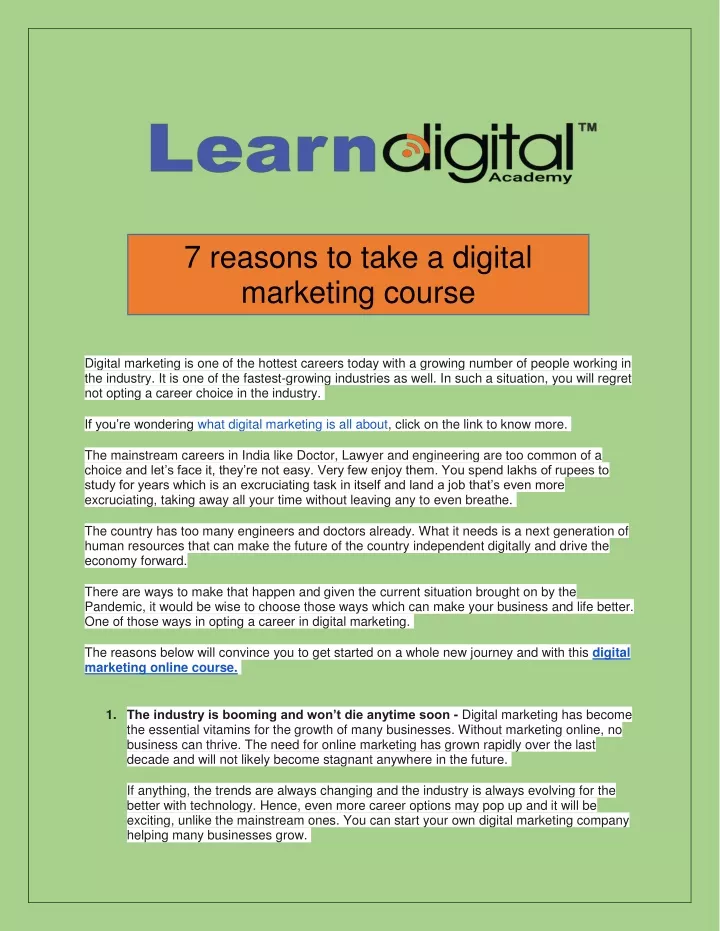 7 reasons to take a digital marketing course