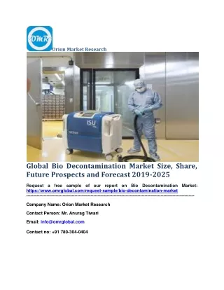 Global Bio Decontamination Market Size, Share, Future Prospects and Forecast 2019-2025