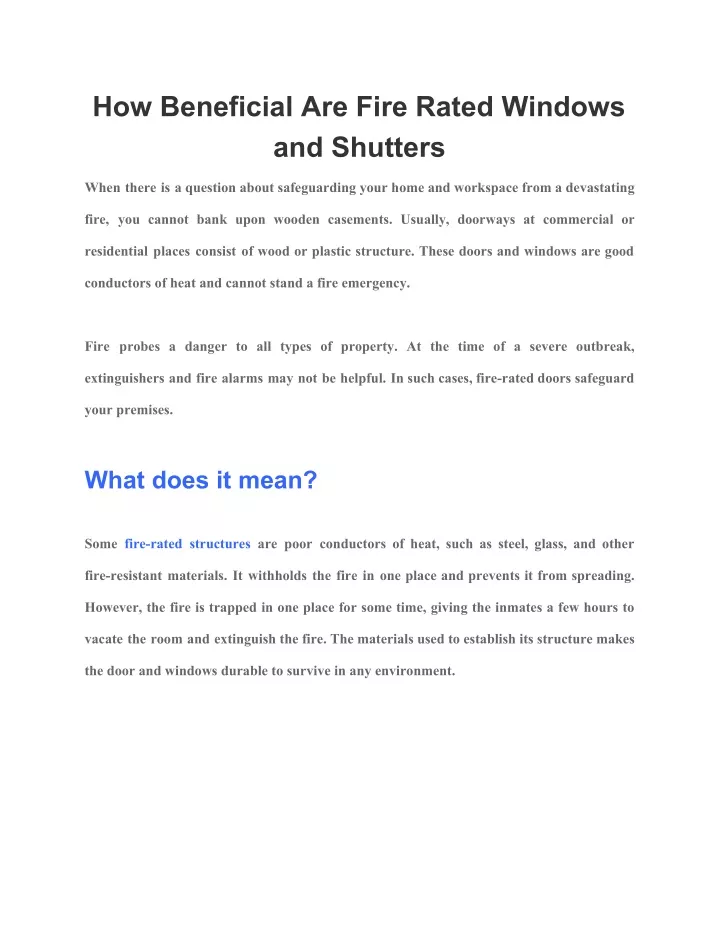 how beneficial are fire rated windows and shutters