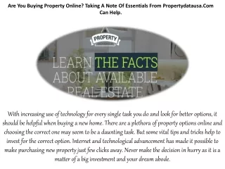 Are You Buying Property Online? Taking A Note Of Essentials From Propertydatausa.Com Can Help