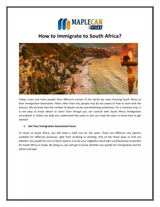 How to Immigrate to South Africa?