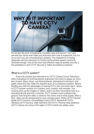 Why is it important to have CCTV Camera