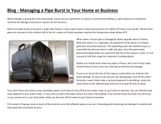 Blog - Managing a Pipe Burst in Your Home or Business